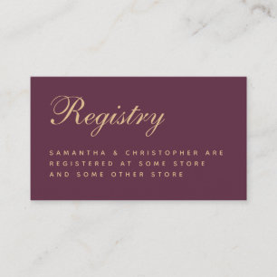 Wedding Registry Simple Wine Colour Golden Script Enclosure Card