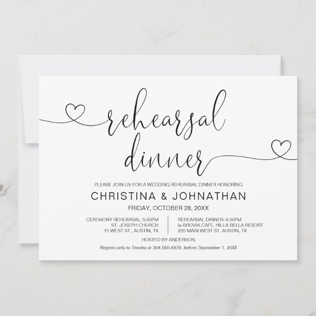 Wedding Rehearsal and Dinner, Modern calligraphy I Invitation (Front)