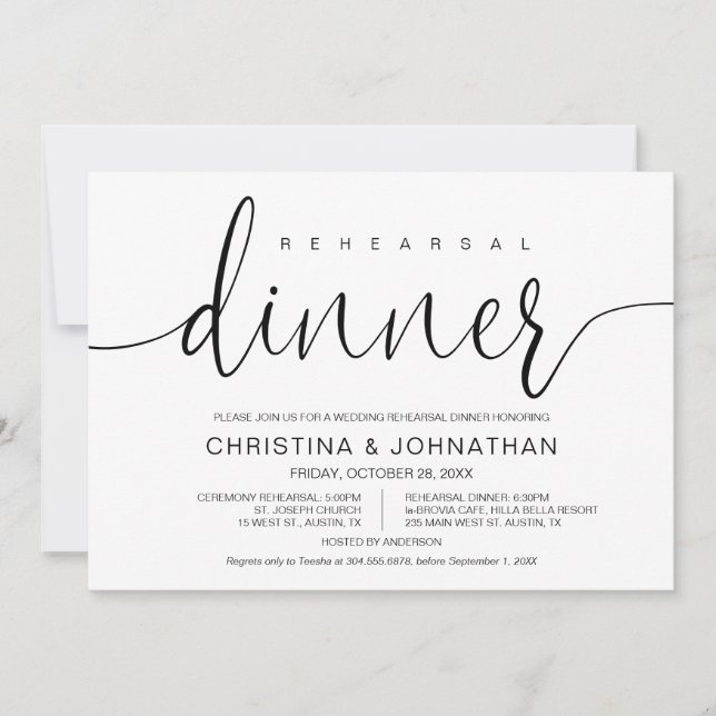 Wedding Rehearsal and Dinner, Modern calligraphy Invitation (Front)