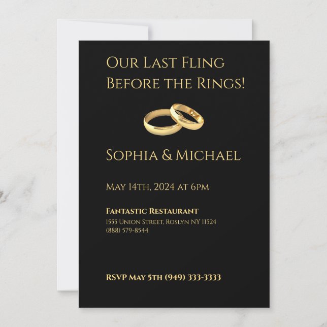 Wedding Rehearsal-Black and Gold- Invitation (Front)