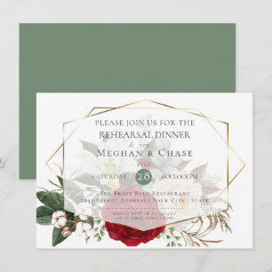 Wedding Rehearsal Burgundy Peony Floral Spray Invitation