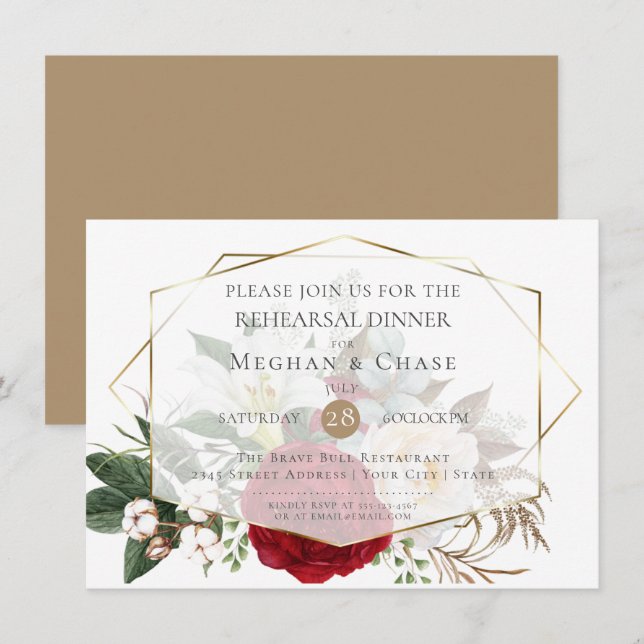 Wedding Rehearsal  | Burgundy Peony Floral Spray Invitation (Front/Back)