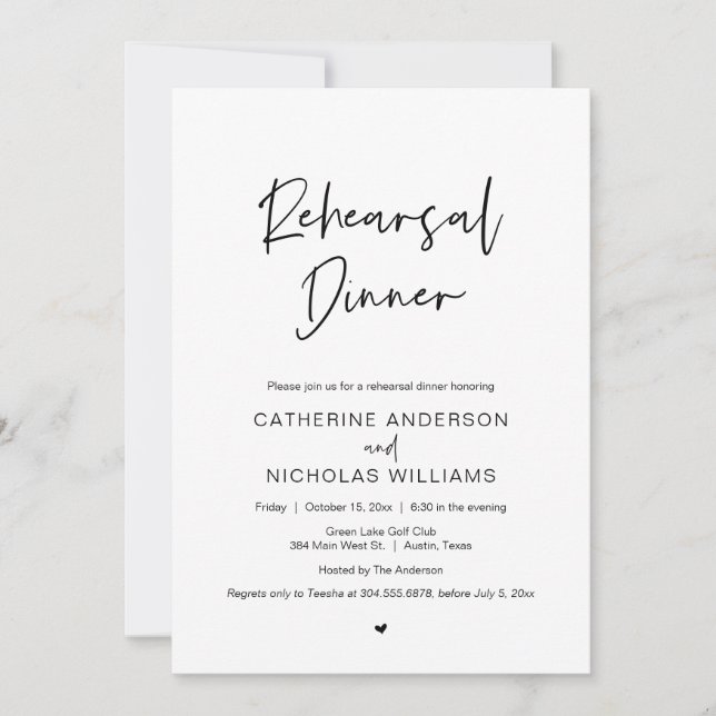 Wedding Rehearsal Dinner and party celebration Inv Invitation (Front)