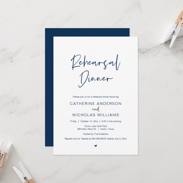 Wedding Rehearsal Dinner and party celebration Inv Invitation (Front/Back In Situ)