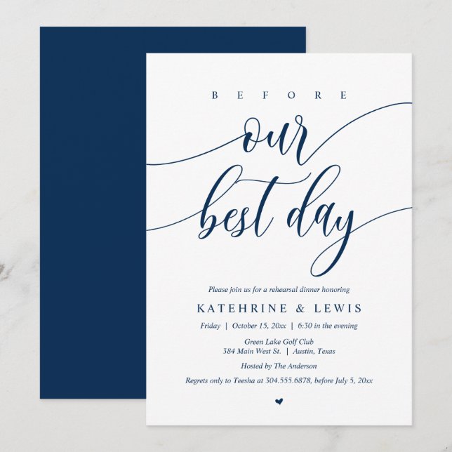 Wedding Rehearsal Dinner, Before Our Best Day Invi Invitation (Front/Back)