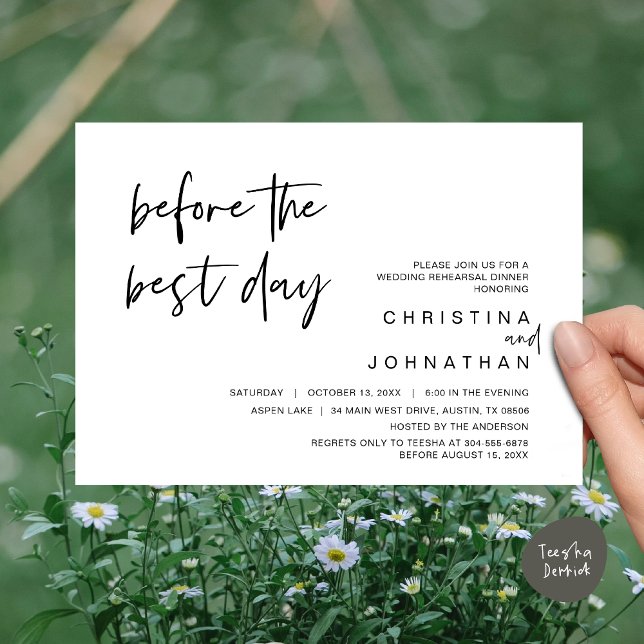 Wedding Rehearsal Dinner, Before the Best Day Invitation (Wedding Rehearsal Dinner, Lunch, Brunch, Before the Best Day Invitation Card, PDF, White Black)