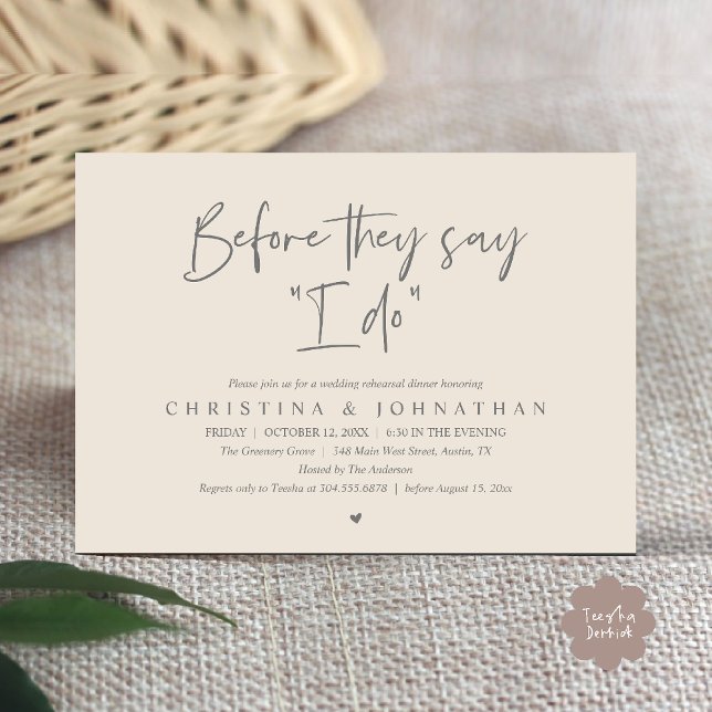 Wedding Rehearsal Dinner, Before They Say "I Do" Invitation (Wedding Rehearsal Dinner, Before They Say "I Do" Invitation Card in Cream Grey)