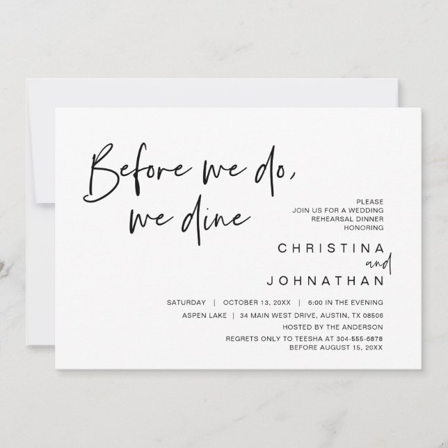 Wedding Rehearsal Dinner, Before We Do, We Dine In Invitation (Front)