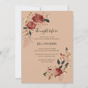 Wedding Rehearsal Dinner Burgundy Rose Autumn Invitation