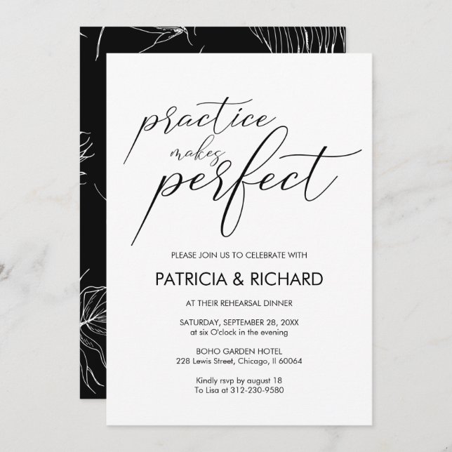 Wedding Rehearsal Dinner Chic Black & White Invitation (Front/Back)