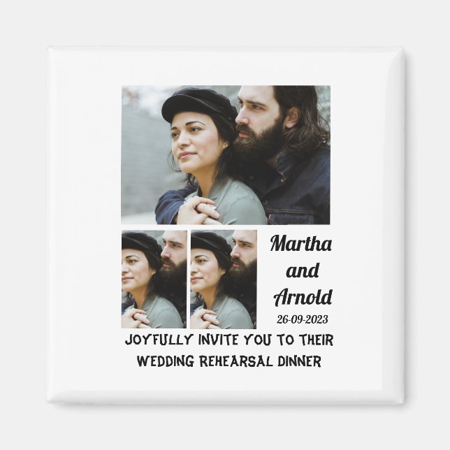 Wedding Rehearsal Dinner custom 3 Photo Collage  Magnet (Front)