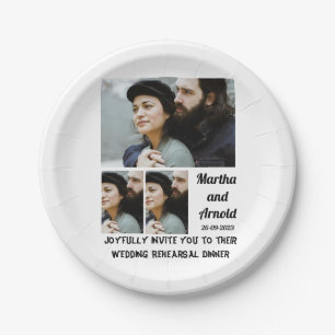 Wedding Rehearsal Dinner custom 3 Photo Collage  Paper Plate