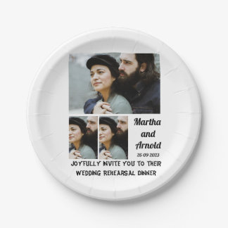 Wedding Rehearsal Dinner custom 3 Photo Collage Paper Plate