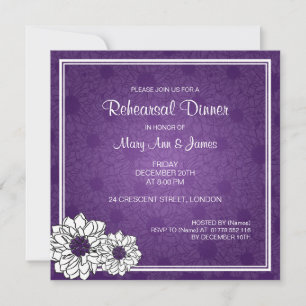 Wedding Rehearsal Dinner Dahlia Floral Purple Invitation