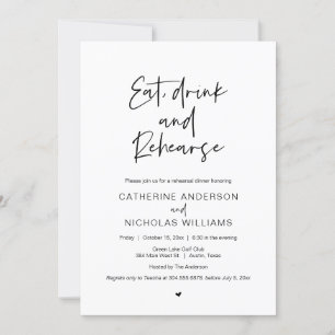 Wedding Rehearsal Dinner, Eat drink and rehearse Invitation