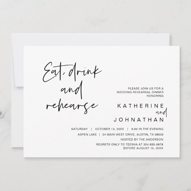 Wedding Rehearsal Dinner, Eat, Drink and Rehearse  Invitation (Front)