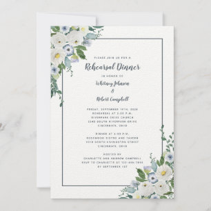 Wedding Rehearsal Dinner Elegant Floral Chic Grey  Invitation