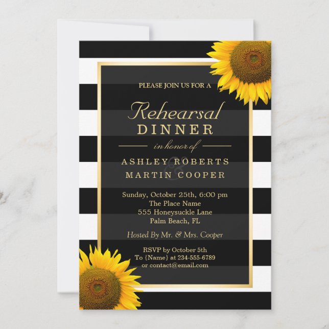 Wedding Rehearsal Dinner Elegant Sunflowers Decor Invitation (Front)