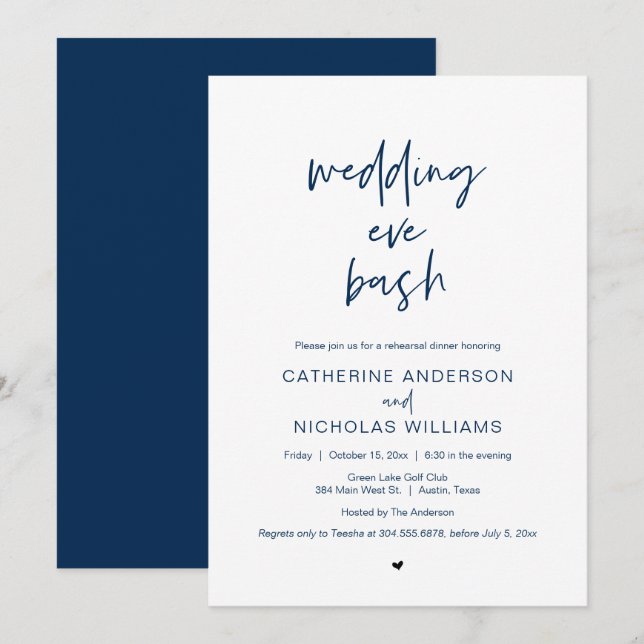 Wedding Rehearsal Dinner, eve bash celebration Inv Invitation (Front/Back)