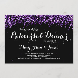 Wedding Rehearsal Dinner Falling Stars Purple Invitation