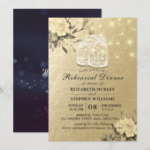 Wedding Rehearsal Dinner Floral Mason Jar Lights Invitation