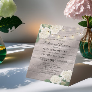 Wedding Rehearsal Dinner Flowers String Light Wood Invitation