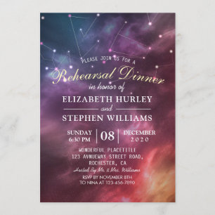Wedding Rehearsal Dinner Galaxy Star Constellation Invitation