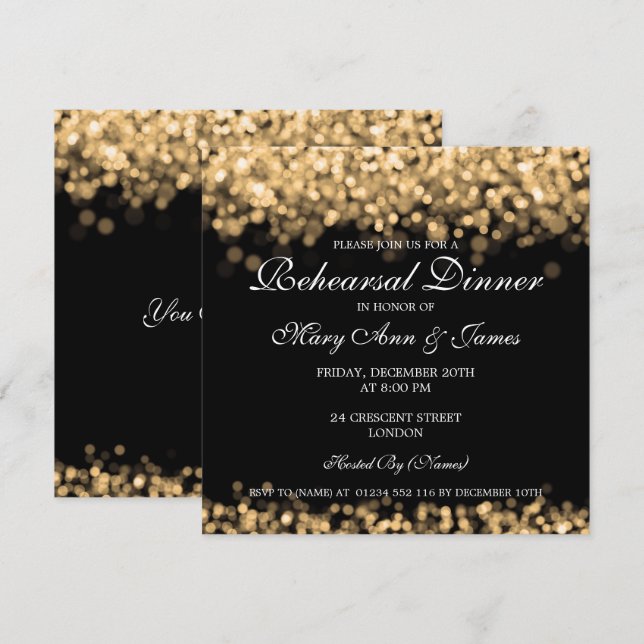 Wedding Rehearsal Dinner Gold Lights Invitation (Front/Back)