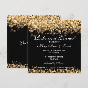 Wedding Rehearsal Dinner Gold Lights Invitation
