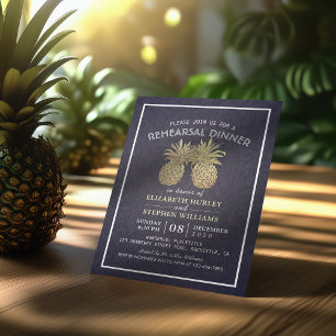 Wedding Rehearsal Dinner Golden Pineapple Couple Invitation