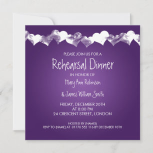 Wedding Rehearsal Dinner Grunge Hearts Purple Invitation