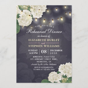 Wedding Rehearsal Dinner Hydrangeas String Lights Invitation