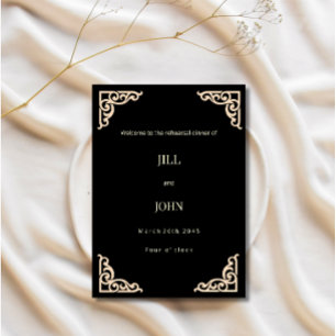Wedding Rehearsal Dinner Invitation Black and Gold