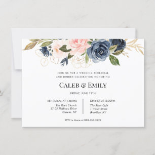 Wedding Rehearsal Dinner invite   Navy and Blush