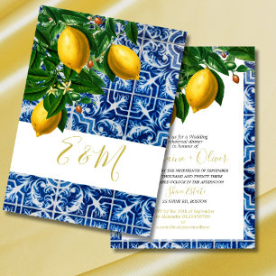 Wedding Rehearsal Dinner Lemon Blue Tile Chic Invitation