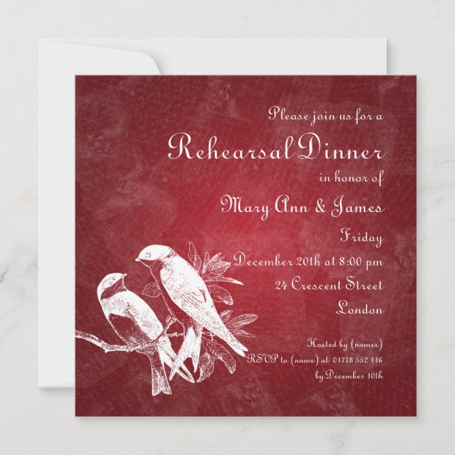 Wedding Rehearsal Dinner Love Birds Red Invitation (Front)