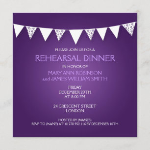 Wedding Rehearsal Dinner Love Bunting Purple Invitation