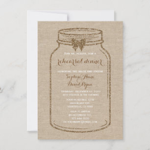 Wedding REHEARSAL DINNER   Mason Jar Linen Canvas Invitation