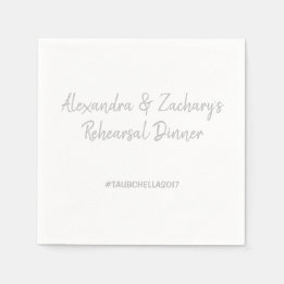 Wedding Rehearsal Dinner Napkins Hashtag Silver
