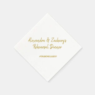 Wedding Rehearsal Dinner Napkins with Hashtag Gold