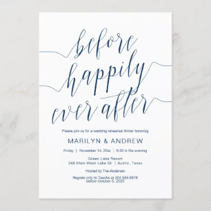 Wedding Rehearsal Dinner, Navy Blue Calligraphy Invitation
