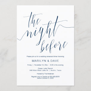 Wedding Rehearsal Dinner, Navy Blue Calligraphy Invitation