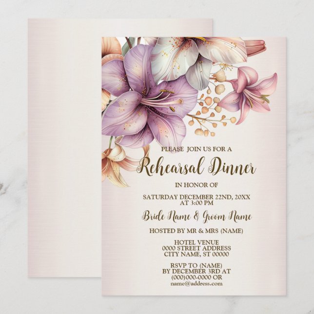 Wedding Rehearsal Dinner Party Boho Pink Invitation (Front/Back)