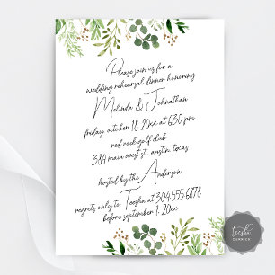 Wedding Rehearsal Dinner party, Modern Greenery Invitation
