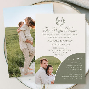 Wedding Rehearsal Dinner Photo Monogram Green Invitation
