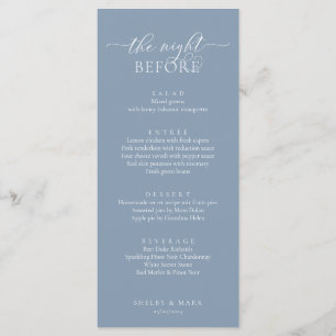 Wedding Rehearsal Dinner, Romantic Dusty Blue Menu