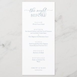 Wedding Rehearsal Dinner, Romantic Dusty Blue Menu