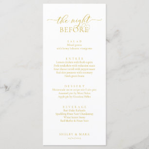 Wedding Rehearsal Dinner, Romantic Yellow Gold Menu