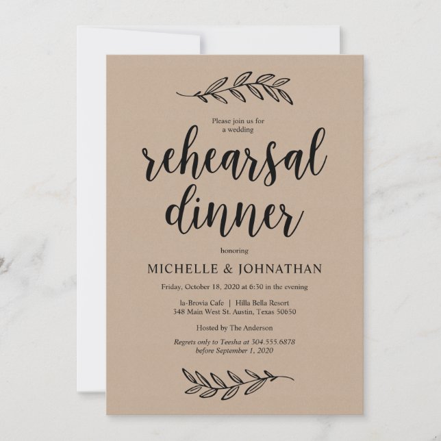 Wedding Rehearsal Dinner, Rustic Farm Brown Kraft Invitation (Front)