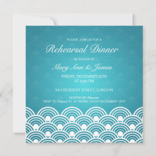 Wedding Rehearsal Dinner Scalloped Pattern Blue Invitation